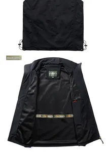 Detail of outdoor vest featuring breathable mesh lining and adjustable windproof drawstring