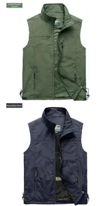 Detail of outdoor multi-pocket fishing vests with breathable mesh lining and zippers