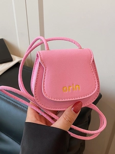 Women Mini Saddle Crossbody Bag PU Leather Vintage Letter Print Shoulder Bag Simple Daily Small Coin Purse Casual Handbag