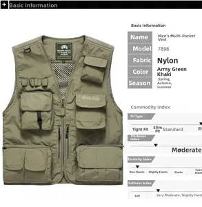 Detail view of multi-pocket outdoor fishing vest with nylon fabric and mesh lining