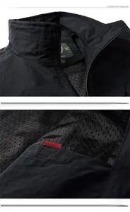 Detail of black tactical vest featuring ripstop fabric and breathable mesh lining