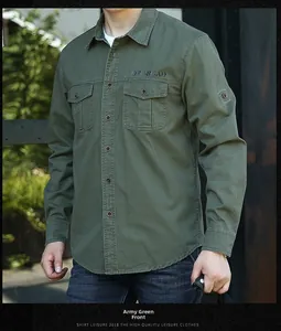 Army green long sleeve outdoor shirt with OFF-ROAD print and double chest pockets