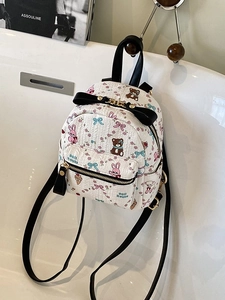 Mini sac à dos mignon avec motifs de dessins animés et un nœud décoratif noir élégant