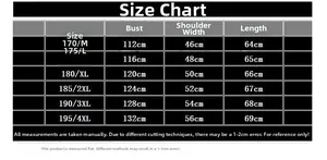 Size chart for outdoor waterproof jacket showing chest and shoulder measurements from M to 4XL