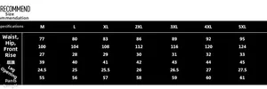Detailed size chart for men's outdoor quick-dry shorts, measurements from size M to 5XL