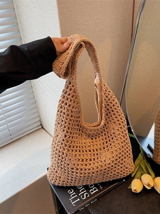 Sac à Épaule Tissé au Crochet à la Main pour Femme Ajouré Artisanal Artistique Sac Cabas de Plage d'Été Grande Capacité Accessoire Vacances Décontracté