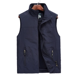 Gilet da Uomo Outdoor Casual ad Asciugatura Rapida Multitasca Fotografia Reporter Gilet in Rete Collo alla Coreana Cerniera Giacca Utility