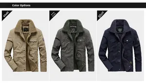 Three colors of men's winter work jacket showing khaki, green, and navy with fleece lining