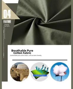 Detail of army green breathable pure cotton fabric with antibacterial texture