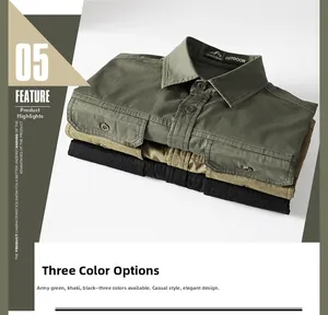 Trois couleurs de chemises de travail militaires pour hommes en vert armée, kaki et noir
