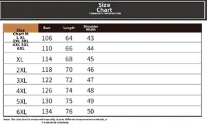 Size chart for men's casual outdoor vest showing bust and length from size M to 6XL