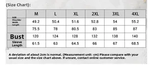 Detailed size chart for men's winter warm jacket with measurements from M to 4XL in cm