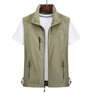 Men's Outdoor Casual Multi-Pocket Vest Stand Collar Quick Dry Lightweight Fishing Photography Waistcoat Jacket Top