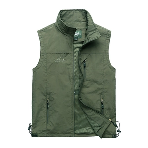 Army green outdoor tactical vest with zip pockets and breathable mesh lining