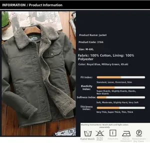 Detail view of cotton jacket with thick fleece lining and durable turn-down collar