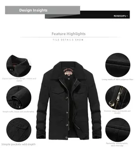 Detail shots of men's cargo jacket featuring faux fur collar and fleece lining textures