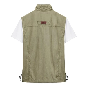 Men's outdoor utility vest in army green with classic patch and adjustable drawstring hem