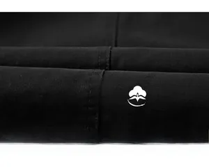 Macro detail of black twill fabric with reinforced double-stitch craftsmanship