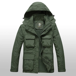 Men Tactical Outdoor Jacket Nylon Waterproof Breathable Detachable Sleeve Hooded Mesh Lining Windproof Functional Utility Coat