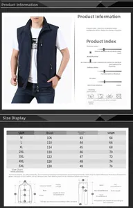 Tableau des tailles détaillé pour gilet de pêche outdoor de la taille M à 5XL