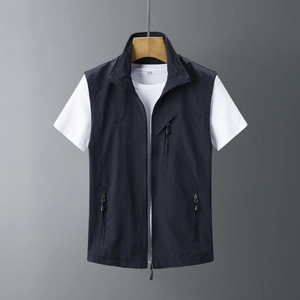 Gilet Léger de Plein Air pour Hommes Col Montant Multi Poches Utilitaire Pêche Photographie Gilet Sans Manches Coupe-vent Veste