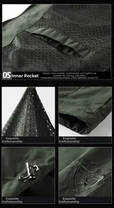 Detalle de chaqueta outdoor con forro de malla, bolsillo interior y bordado de outdoor