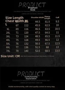 Detailed size chart for men's windbreaker jacket with measurements from M to 7XL in CM