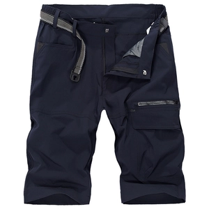 Men's navy quick-dry outdoor cargo shorts with woven belt and zipper pockets