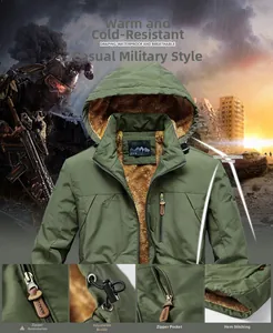 Veste polaire vert armée avec tissu imperméable et poches tactiques zippées