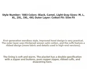 Detailed size chart for men's hooded winter coat in cotton including M-4XL sizes