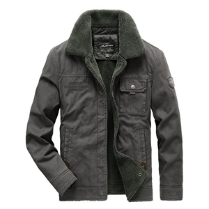 Men Casual Cotton Fleece Lined Padded Jacket Winter Warm Turn-Down Collar Workwear Outdoor Padded Coat For Men Clothing