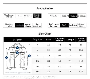 Size chart for men's hooded jacket showing dimensions from M to 4XL in centimeters