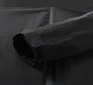 Detail of windproof jacket with elastic ribbed cuffs and adjustable velcro strap closure