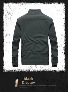 Back view of a loose fit quick-dry windbreaker with elastic cuffs and stand collar