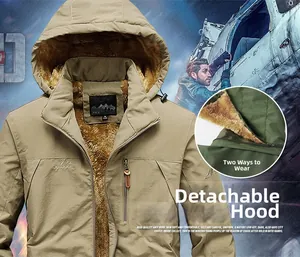 Détail de la veste outdoor kaki pour homme avec doublure polaire et capuche amovible