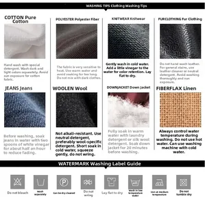 Detailed laundry care guide showing fabric washing icons for outdoor utility vests