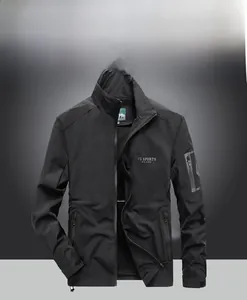 Detail of black stand collar windproof jacket with FS SPORTS MILANO logo and sleeve pocket