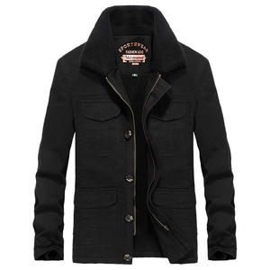 Men's Winter Fleece Lined Multi-pocket Casual Jacket Solid Color Sherpa Collar Warm Cotton Outerwear Workwear Coat For Men