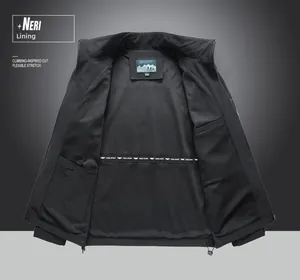 Detail of windproof black jacket with breathable mesh lining and inner pocket