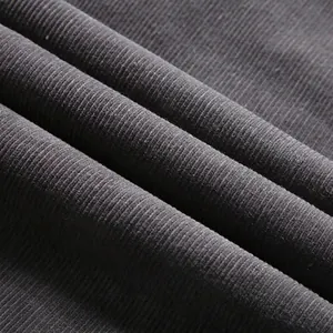 Men's thickened winter fleece cotton jacket in dark grey corduroy with vertical stripes