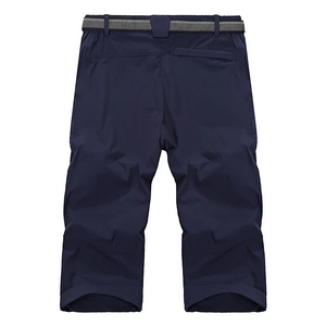 Men's dark blue quick-dry shorts with grey plaid belt for summer outdoor sports
