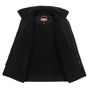 Winter men's loose casual thermal fleece jacket in black with cozy sherpa lining
