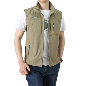 Men Outdoor Multi-Pocket Fishing Vest Lightweight Stand Collar Casual Utility Gilet Breathable Mesh Lining Windproof Sportswear