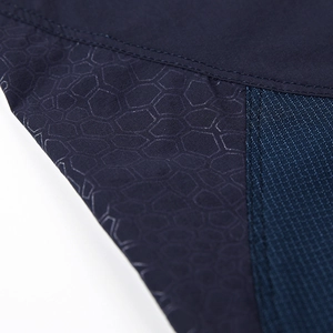 Men's quick-dry sports shorts in navy blue with honeycomb texture and mesh panels