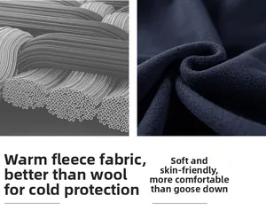 Macro texture of soft navy blue fleece fabric showing warm and skin-friendly fibers