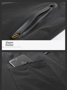 Detail of windproof jacket featuring waterproof zipper pocket and durable fabric texture