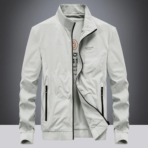 Men's Casual Stand Collar Jacket Lightweight Polyester Outerwear Solid Color Windbreaker Zip Up Coat Spring Autumn Fashion