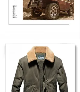 Detail of army green bomber jacket with warm fleece collar and arm zipper pocket