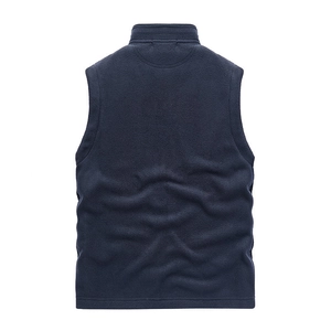 Men's polar fleece vest with stand collar, casual outdoor sleeveless jacket back view in navy