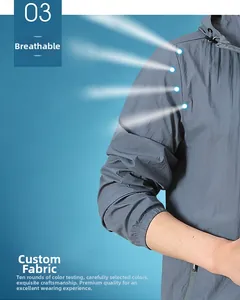 Détail de la veste de protection solaire gris foncé légère et respirante avec capuche